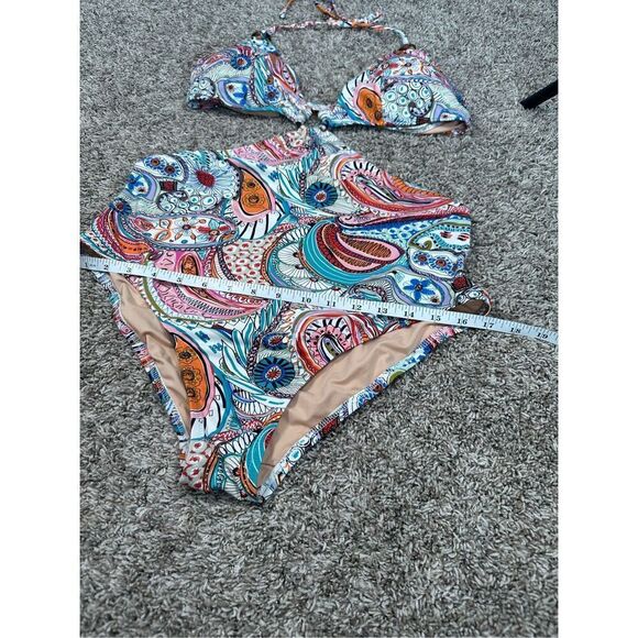 J. Crew scribble floral print cutout one piece swimsuit multi color O rings 12 - Picture 7 of 14